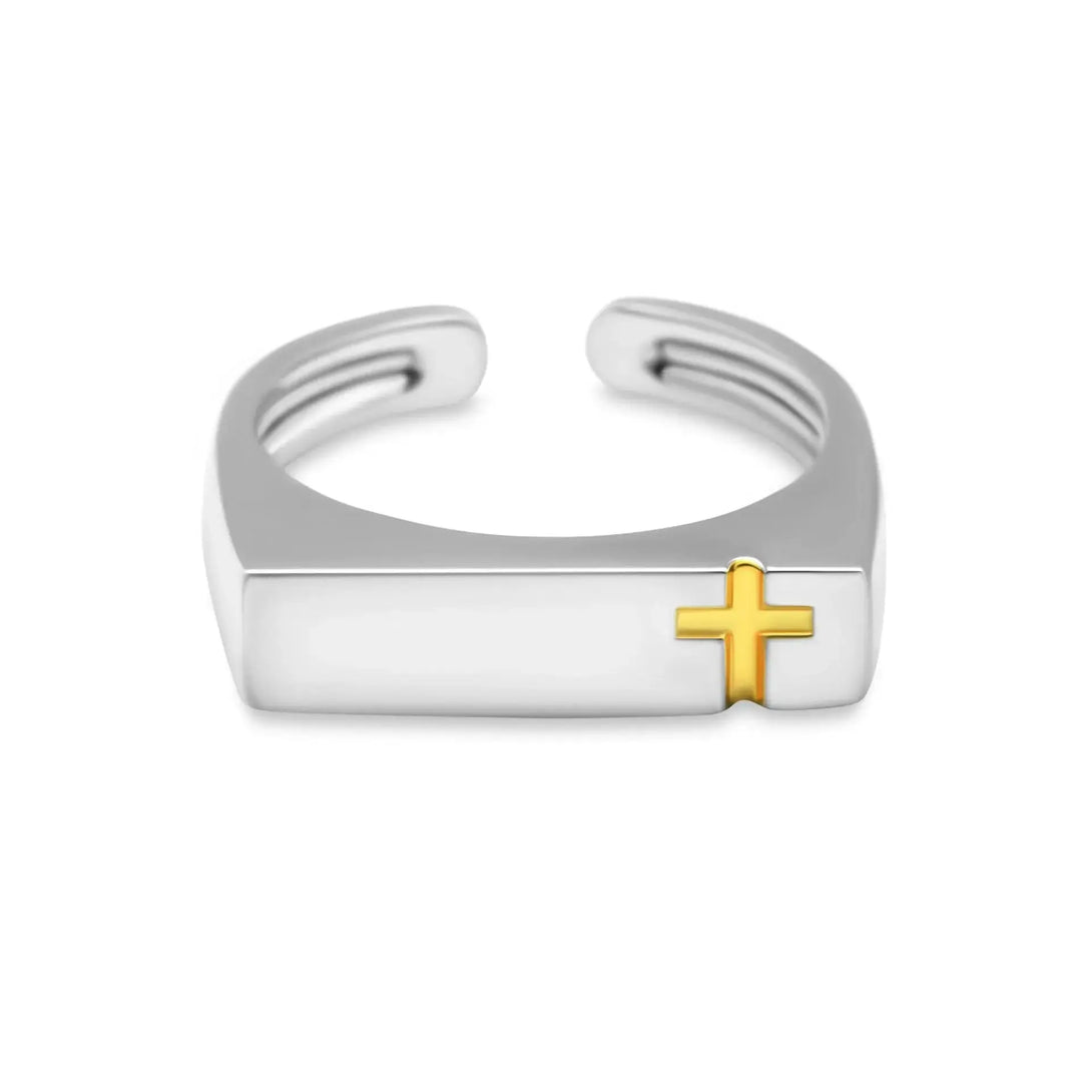 Lovcia Classic Golden Cross 925 Sterling Silver Adjustable Ring-Rings-
