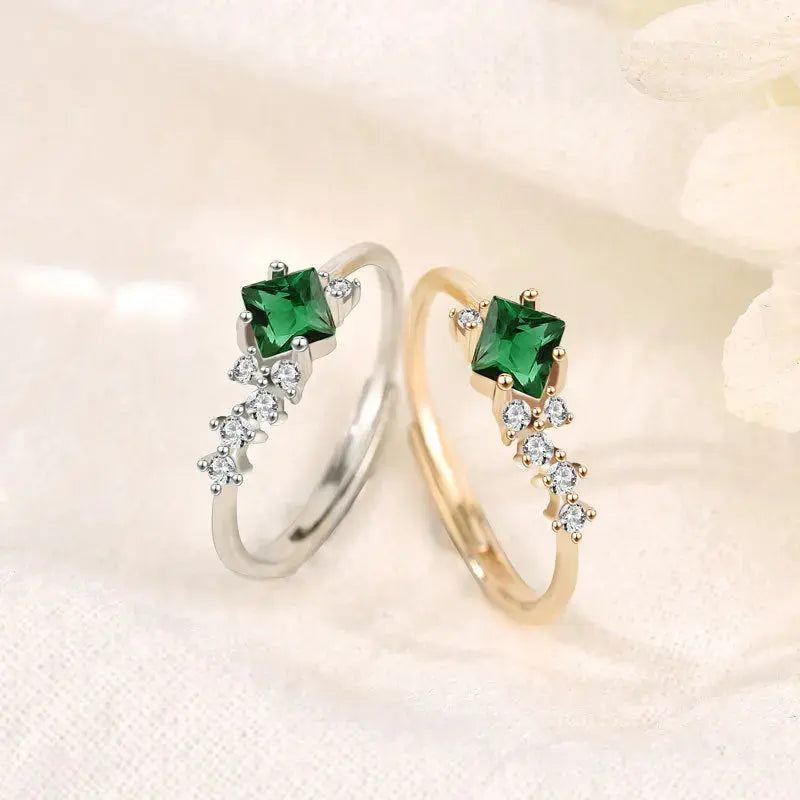 Lovcia Classic Green CZ Rhombus Geometry 925 Sterling Silver Adjustable Ring-Rings-Yellow Gold-Yellow Gold