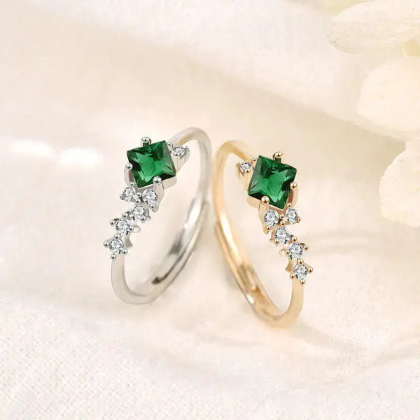 Lovcia Classic Green CZ Rhombus Geometry 925 Sterling Silver Adjustable Ring-Rings-Yellow Gold-Yellow Gold