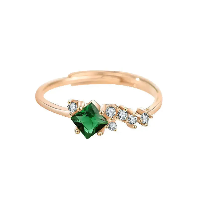 Lovcia Classic Green CZ Rhombus Geometry 925 Sterling Silver Adjustable Ring-Rings-Yellow Gold-Yellow Gold