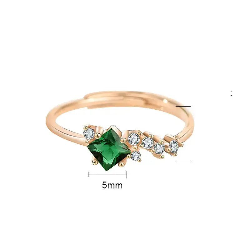 Lovcia Classic Green CZ Rhombus Geometry 925 Sterling Silver Adjustable Ring-Rings-Yellow Gold-Yellow Gold