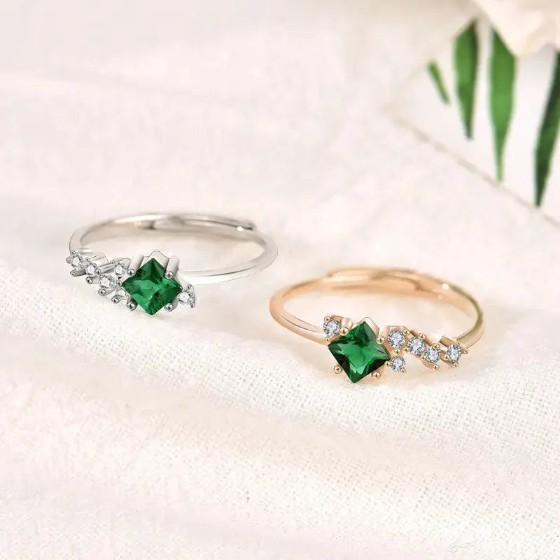 Lovcia Classic Green CZ Rhombus Geometry 925 Sterling Silver Adjustable Ring-Rings-Yellow Gold-Yellow Gold
