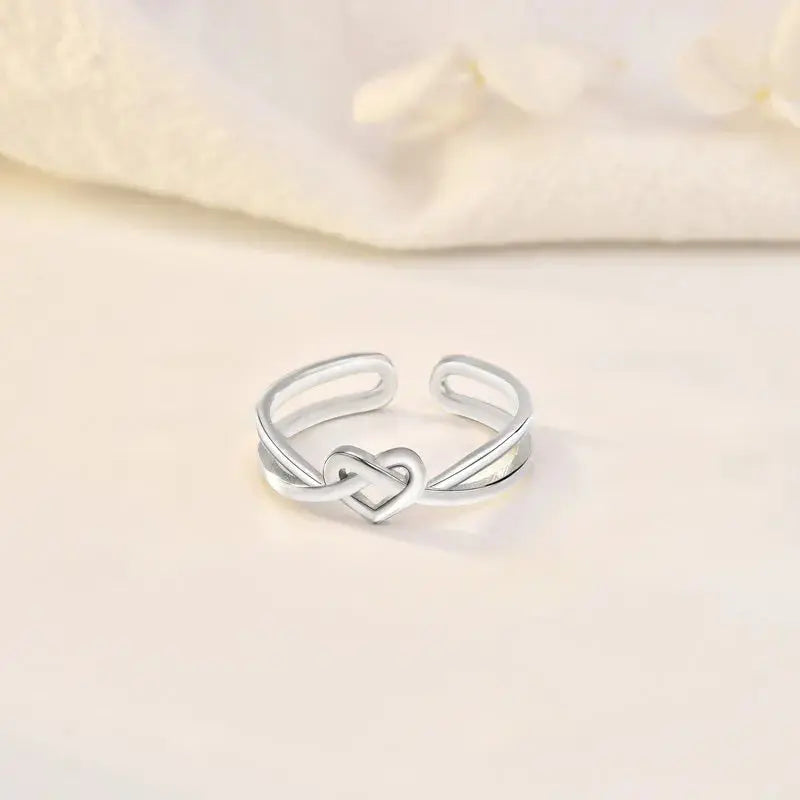 Lovcia Classic Hollow Cross Love Heart 925 Sterling Silver Adjustable Promise Ring-Rings-Men Ring-Men Ring