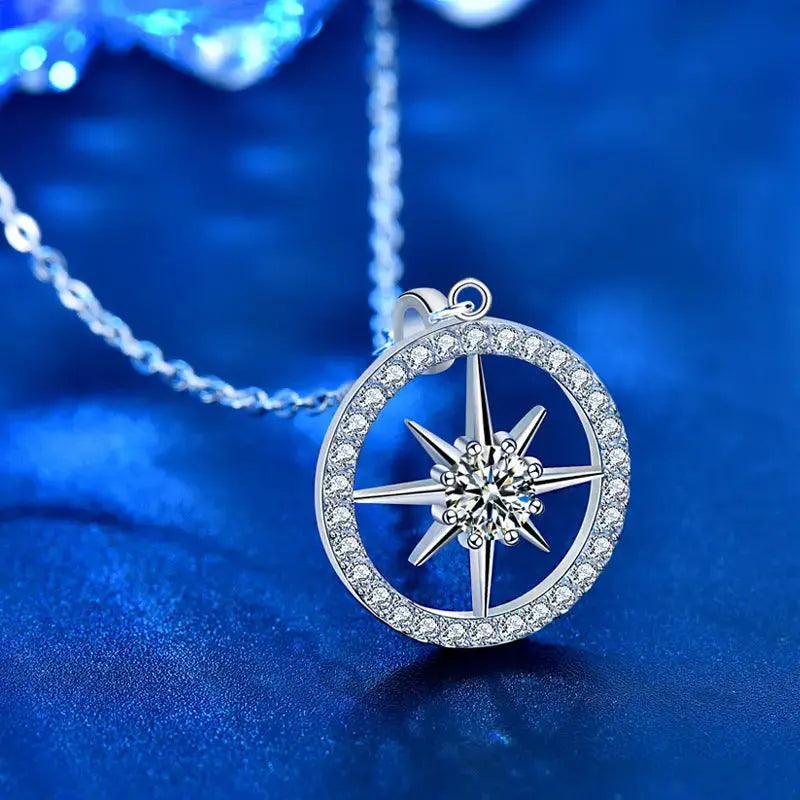 Lovcia Classic Moissanite CZ Octopus Star Circle Border 925 Sterling Silver Necklace-Necklaces-0.5ct Moissanite CZ-0.5ct Moissanite CZ