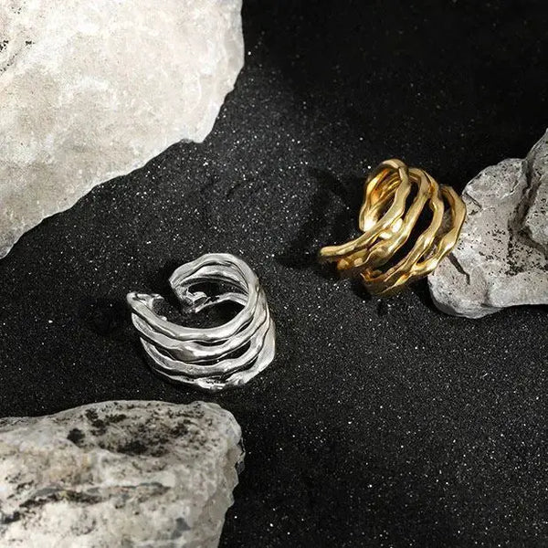 Lovcia Classic Multi Layer Irregular Lines 925 Sterling Silver Adjustable Ring-Rings-Silver-Silver