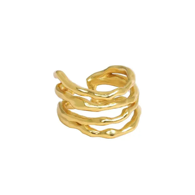 Lovcia Classic Multi Layer Irregular Lines 925 Sterling Silver Adjustable Ring-Rings-Yellow Gold-Yellow Gold