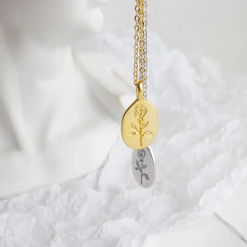 Lovcia Classic Rose Fowler Oval Tag 925 Sterling Silver Necklace-Necklaces-Rhodium-Rhodium