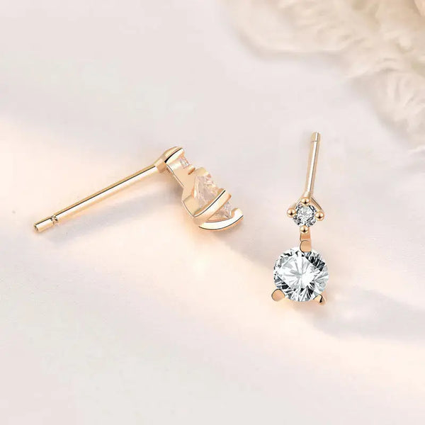 Lovcia Classic Round CZ New 925 Sterling Silver Stud Earrings-Earrings-Yellow Gold-Yellow Gold