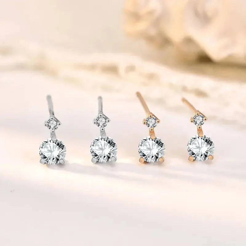 Lovcia Classic Round CZ New 925 Sterling Silver Stud Earrings-Earrings-Yellow Gold-Yellow Gold