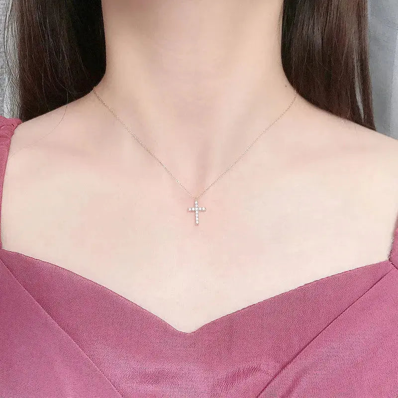 Lovcia Classic Simple CZ Cross 925 Sterling Silver Necklace-Necklaces-Silver-Silver