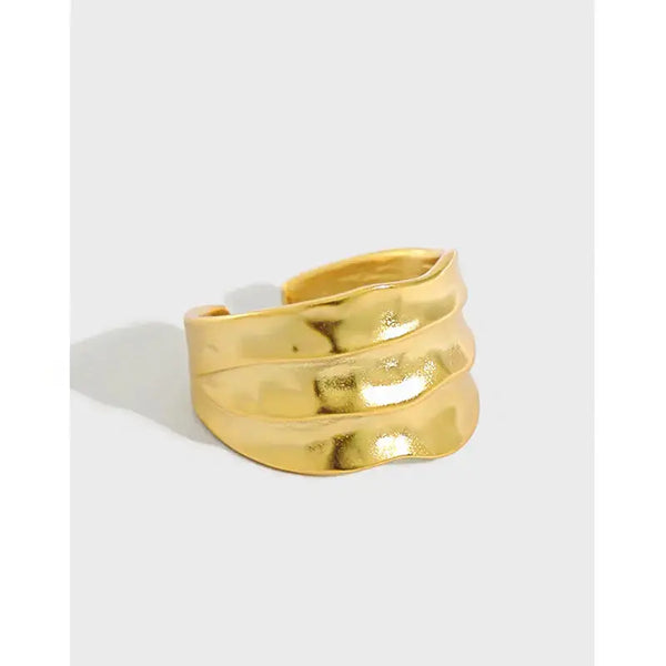 Lovcia Classic Wide Irregular River 925 Sterling Silver Adjustable Ring-Rings-Yellow Gold-Yellow Gold