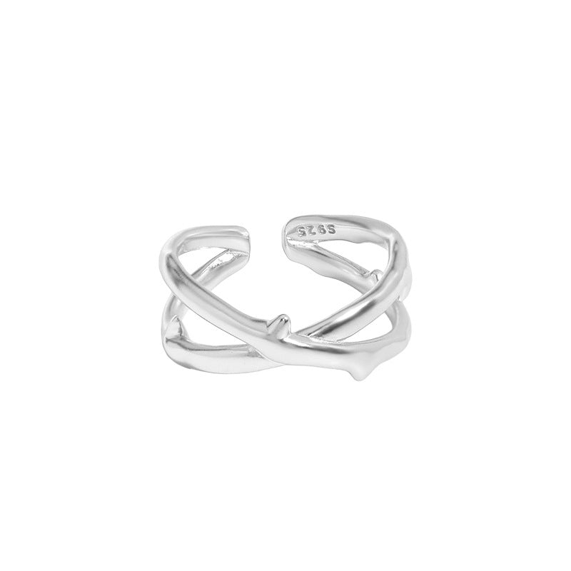 Lovcia Classic X Cross Adjustable Ring 925 Silver Gold-Rings-Silver-Silver