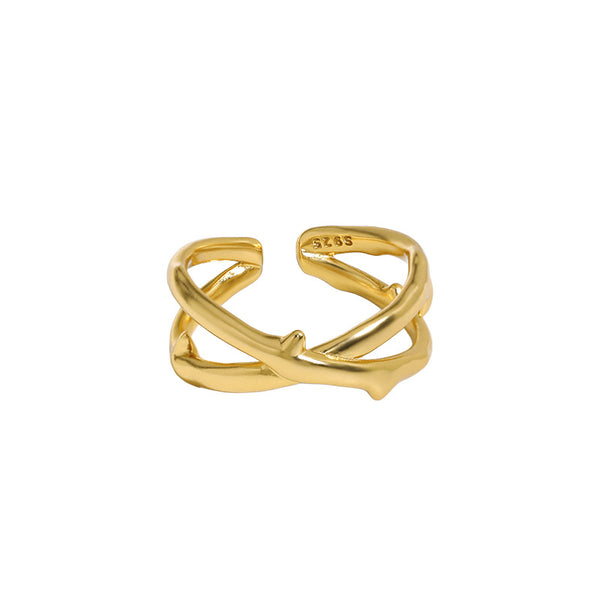 Lovcia Classic X Cross Adjustable Ring 925 Silver Gold-Rings-Yellow Gold-Yellow Gold
