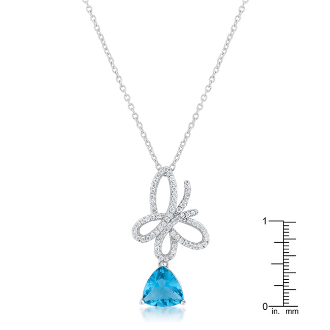 Lovcia Claudia Butterfly Design Aqua CZ Rhodium-Plated Necklace-Necklaces-