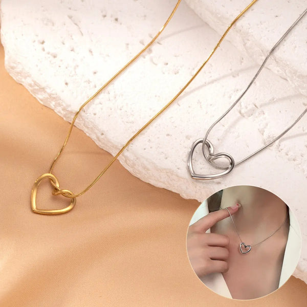 Lovcia Clavicle Chain Elegant Titanium Steel Hollow Heart Pendant Necklace for Women-Necklaces-Gold-Gold
