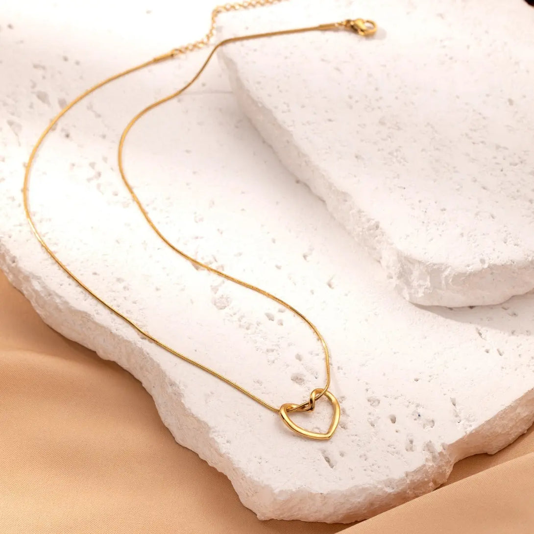 Lovcia Clavicle Chain Elegant Titanium Steel Hollow Heart Pendant Necklace for Women-Necklaces-Gold-Gold
