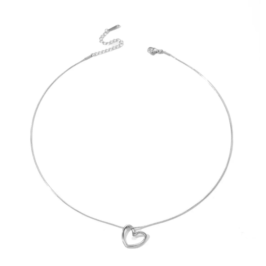 Lovcia Clavicle Chain Elegant Titanium Steel Hollow Heart Pendant Necklace for Women-Necklaces-Gold-Gold