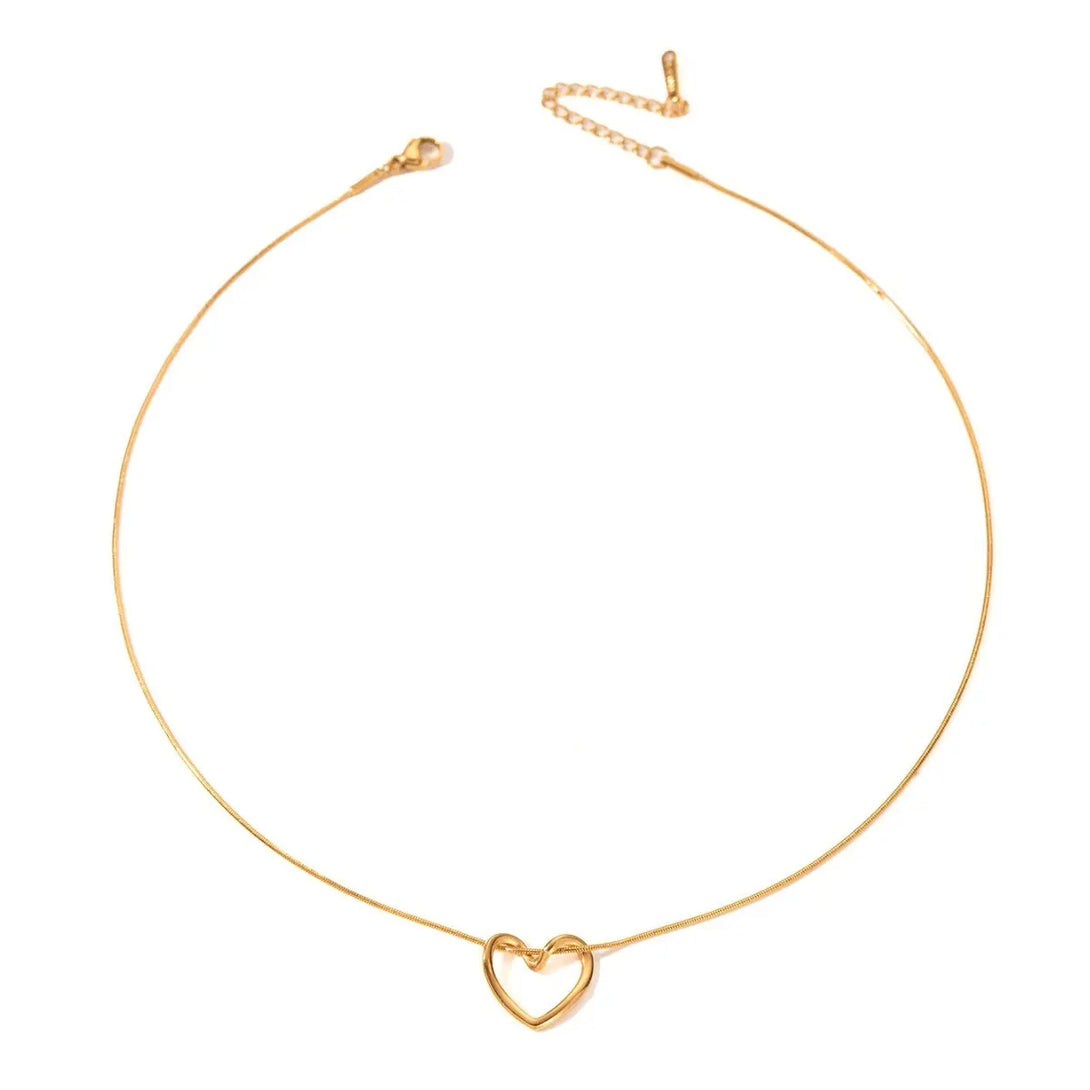 Lovcia Clavicle Chain Elegant Titanium Steel Hollow Heart Pendant Necklace for Women-Necklaces-Gold-Gold