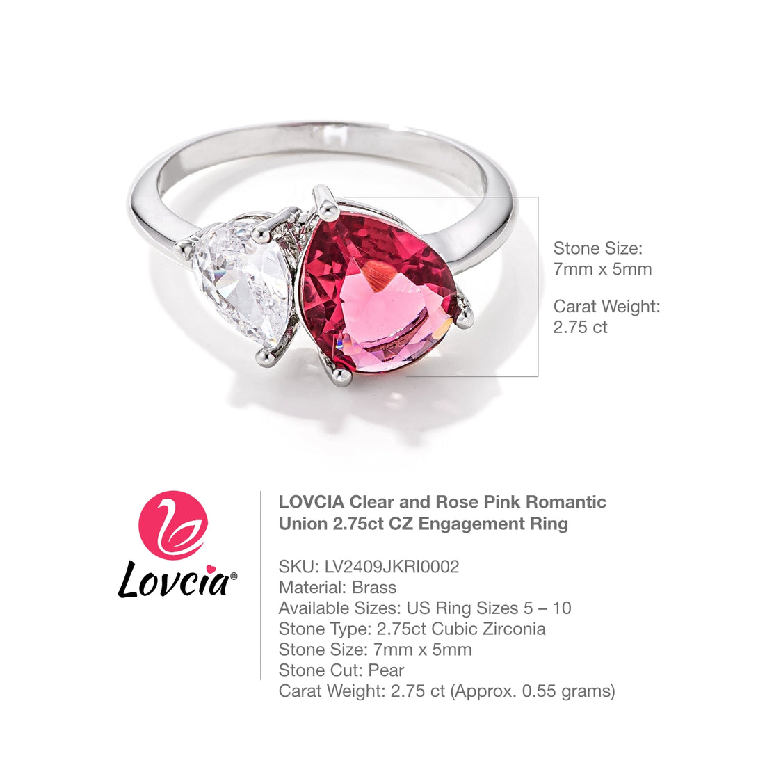 Lovcia Clear and Rose Pink Romantic Union 2.75ct CZ Engagement Ring-Rings-5-5