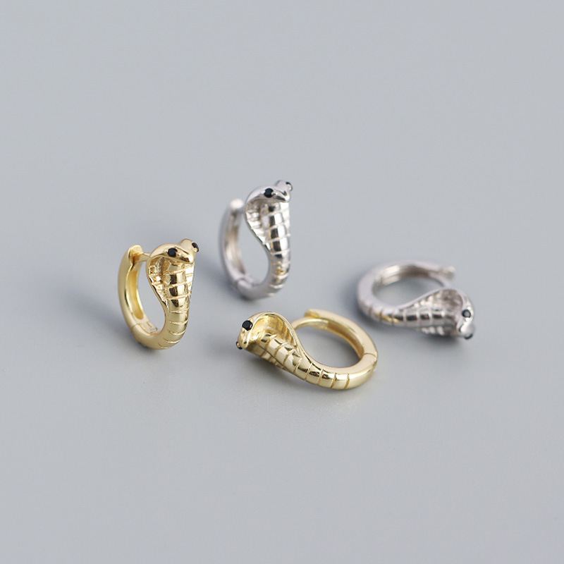 Lovcia Cobra Snake Hoop Earrings 925 Gold Plated 18K 13mm-Earrings-Yellow Gold-Yellow Gold