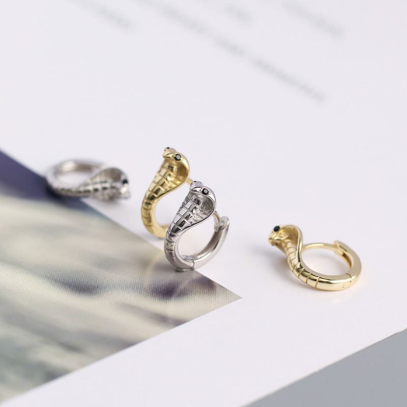 Lovcia Cobra Snake Hoop Earrings 925 Gold Plated 18K 13mm-Earrings-Yellow Gold-Yellow Gold