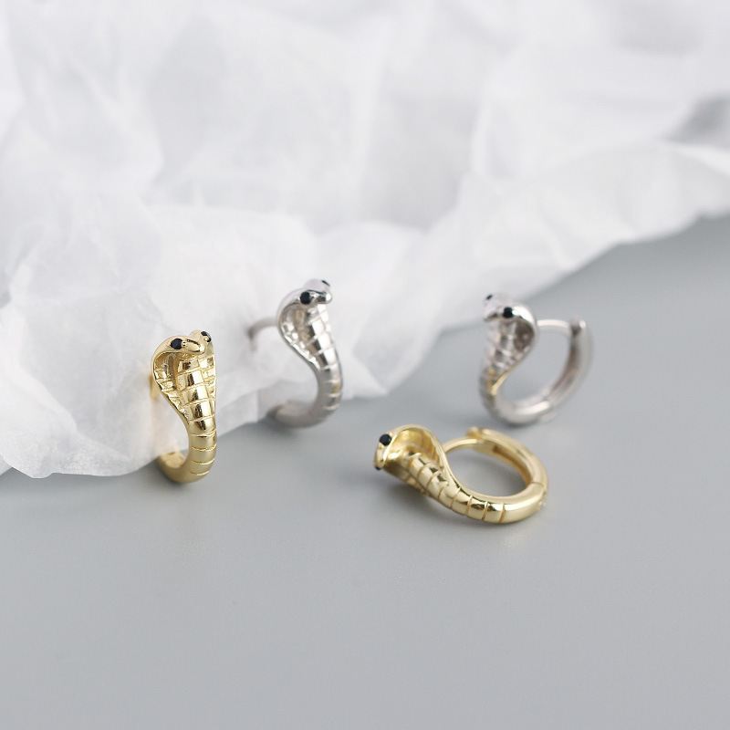 Lovcia Cobra Snake Hoop Earrings 925 Gold Plated 18K 13mm-Earrings-Yellow Gold-Yellow Gold