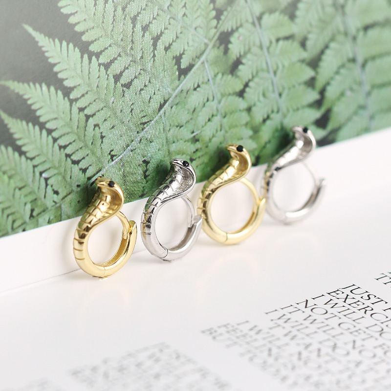 Lovcia Cobra Snake Hoop Earrings 925 Gold Plated 18K 13mm-Earrings-Yellow Gold-Yellow Gold