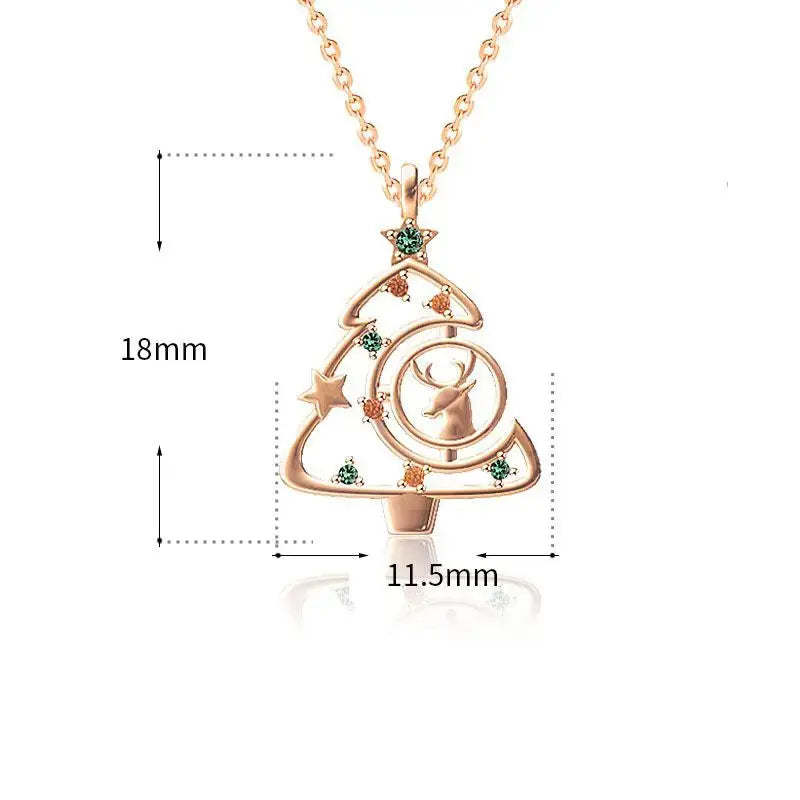 Lovcia Colorful CZ Christmas Tree Elk Deer 925 Sterling Silver Necklace-Necklaces-Silver-Silver