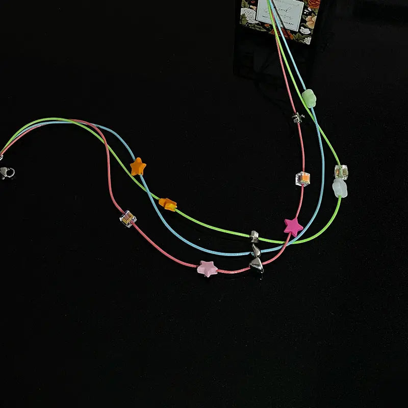 Lovcia Colorful Five-Pointed Star Asymmetric Beaded Fashion String Necklace for Women-Necklaces-Colorful XINGX String Necklace-Colorful XINGX String Necklace