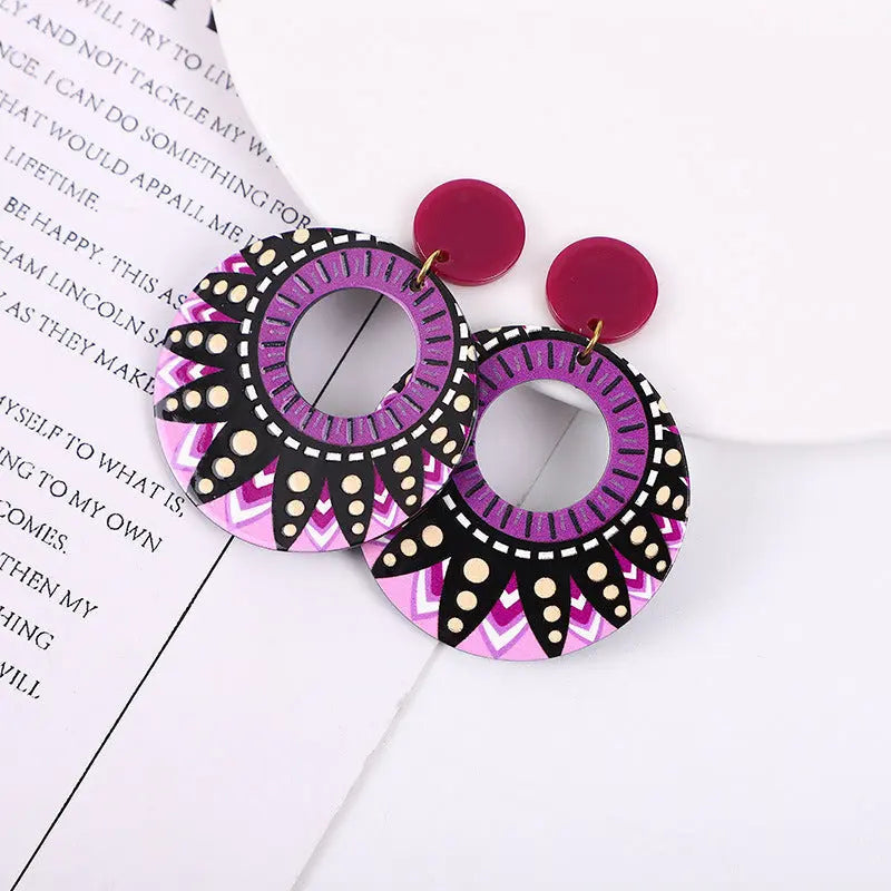 Lovcia Colorful Geometric Polka Dot Acrylic Earrings for Unisex-Earrings-Rose Red-Rose Red