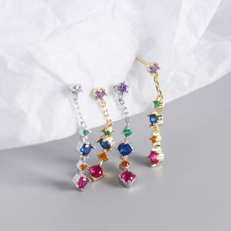 Lovcia Colorful Geometry 27mm CZ 925 Gold Plated Earrings-Earrings-Yellow Gold-Yellow Gold