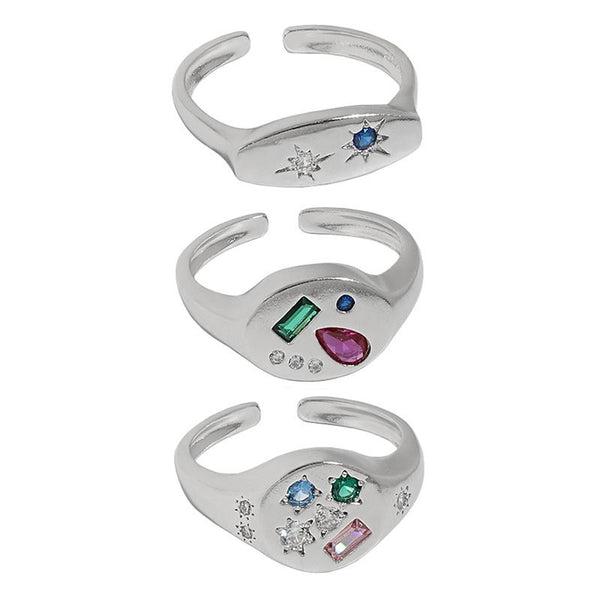 Lovcia Colorful Geometry Star CZ Sterling Adjustable Ring-Rings-Sil-616-Sil-616