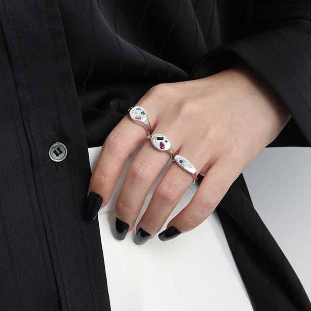 Lovcia Colorful Geometry Star CZ Sterling Adjustable Ring-Rings-Sil-616-Sil-616