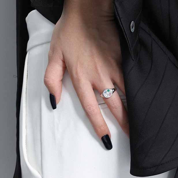 Lovcia Colorful Geometry Star CZ Sterling Adjustable Ring-Rings-Sil-616-Sil-616