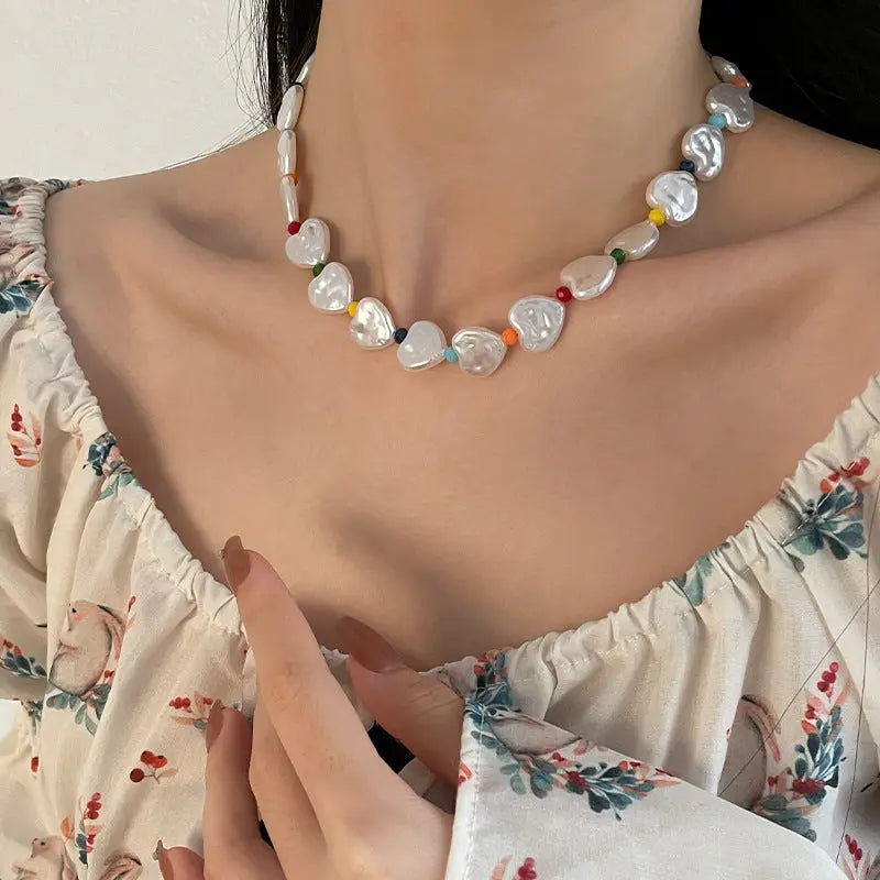 Lovcia Colorful Love Fashion Beaded Pearl Necklace for Women-Necklaces-Pearl Necklace-Pearl Necklace