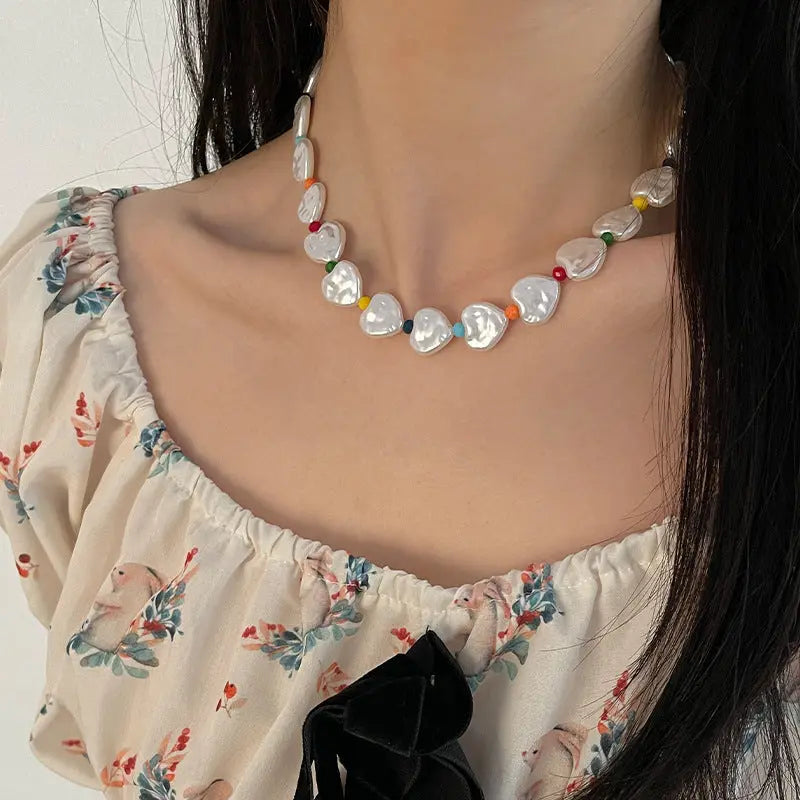 Lovcia Colorful Love Fashion Beaded Pearl Necklace for Women-Necklaces-Pearl Necklace-Pearl Necklace