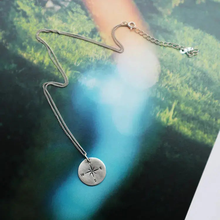 LOVCIA Casual Round Compass 925 Sterling Silver Necklace
