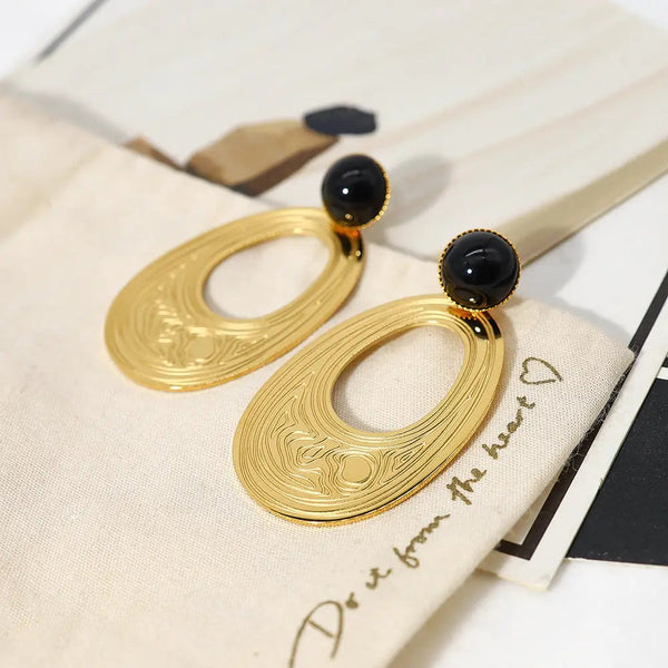 Lovcia Concave-convex Texture 18K Gold-Plated Titanium Steel Drop Earrings for Women-Earrings-SE22121001-SE22121001