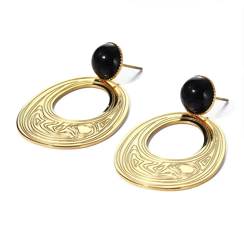 Lovcia Concave-convex Texture 18K Gold-Plated Titanium Steel Drop Earrings for Women-Earrings-SE22121001-SE22121001