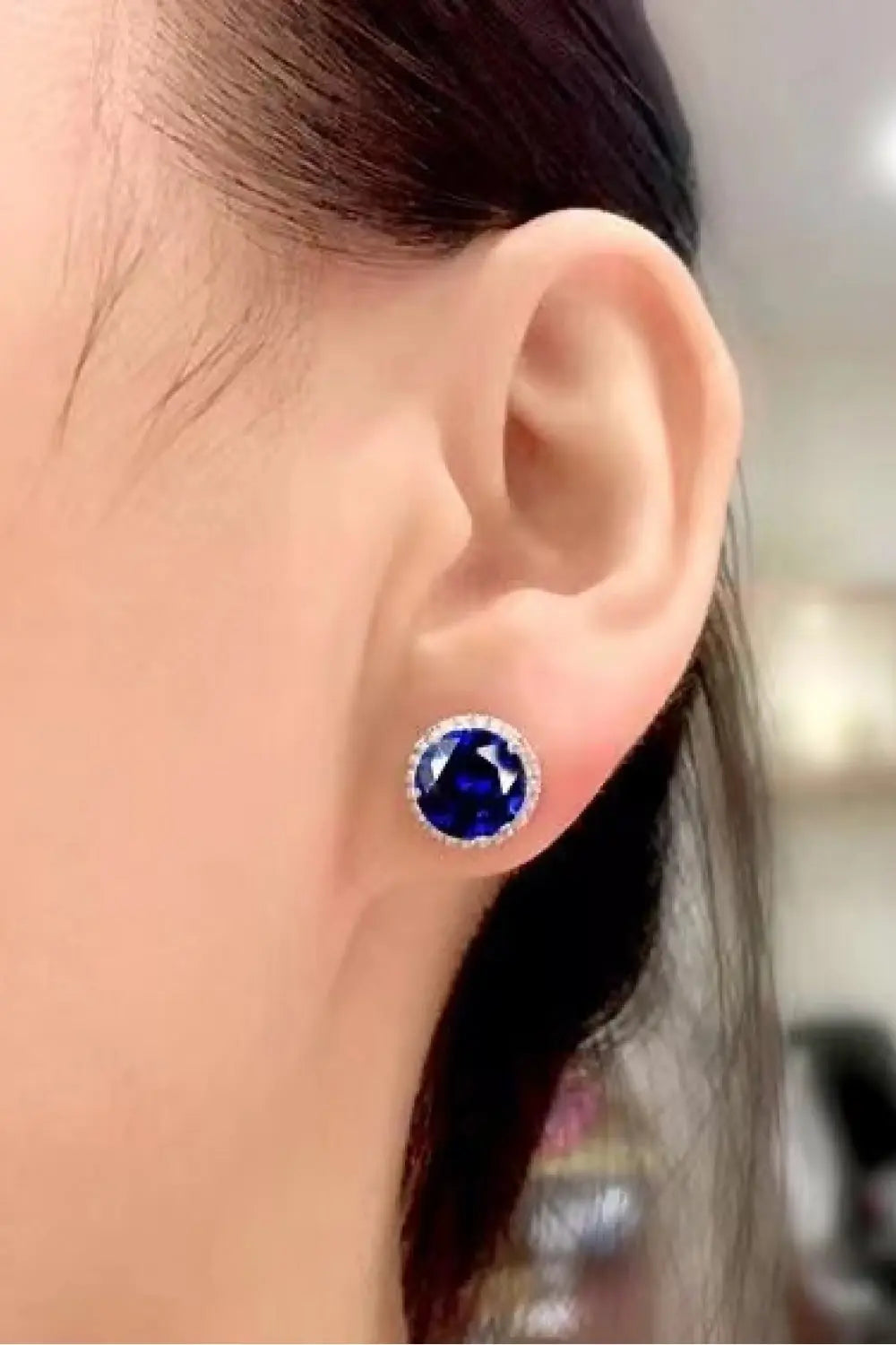 Lovcia Contrast 2 Carat Moissanite Platinum-Plated Stud Earrings-Earrings-Blue-One Size-Blue