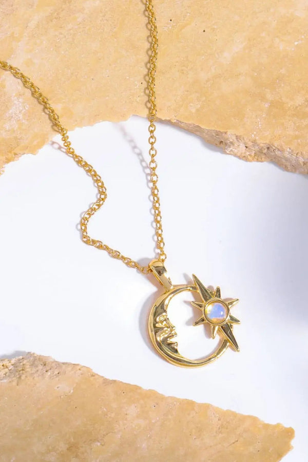 Lovcia Copper 14K Gold-Plated Moon & Star Shape Pendant Necklace-Necklaces-Gold-One Size-Gold