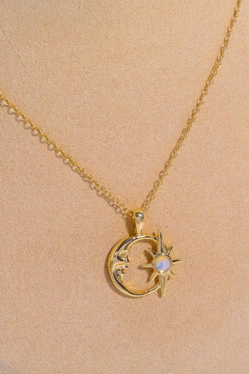Lovcia Copper 14K Gold-Plated Moon & Star Shape Pendant Necklace-Necklaces-Gold-One Size-Gold
