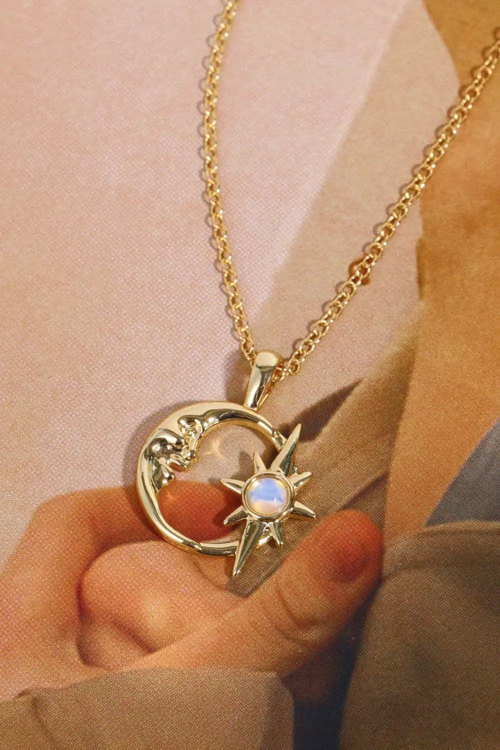 Lovcia Copper 14K Gold-Plated Moon & Star Shape Pendant Necklace-Necklaces-Gold-One Size-Gold
