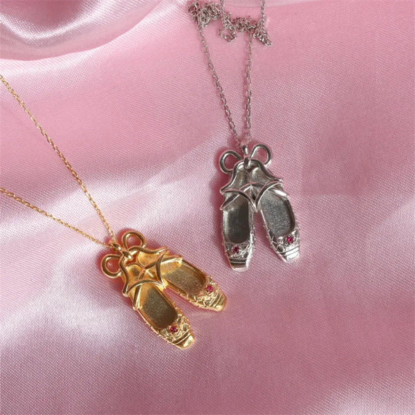 Lovcia Copper Ballet Shoe Pendant Necklace-Necklaces-Gold-One Size-Gold