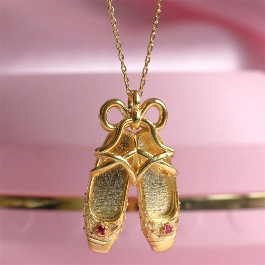 Lovcia Copper Ballet Shoe Pendant Necklace-Necklaces-Gold-One Size-Gold