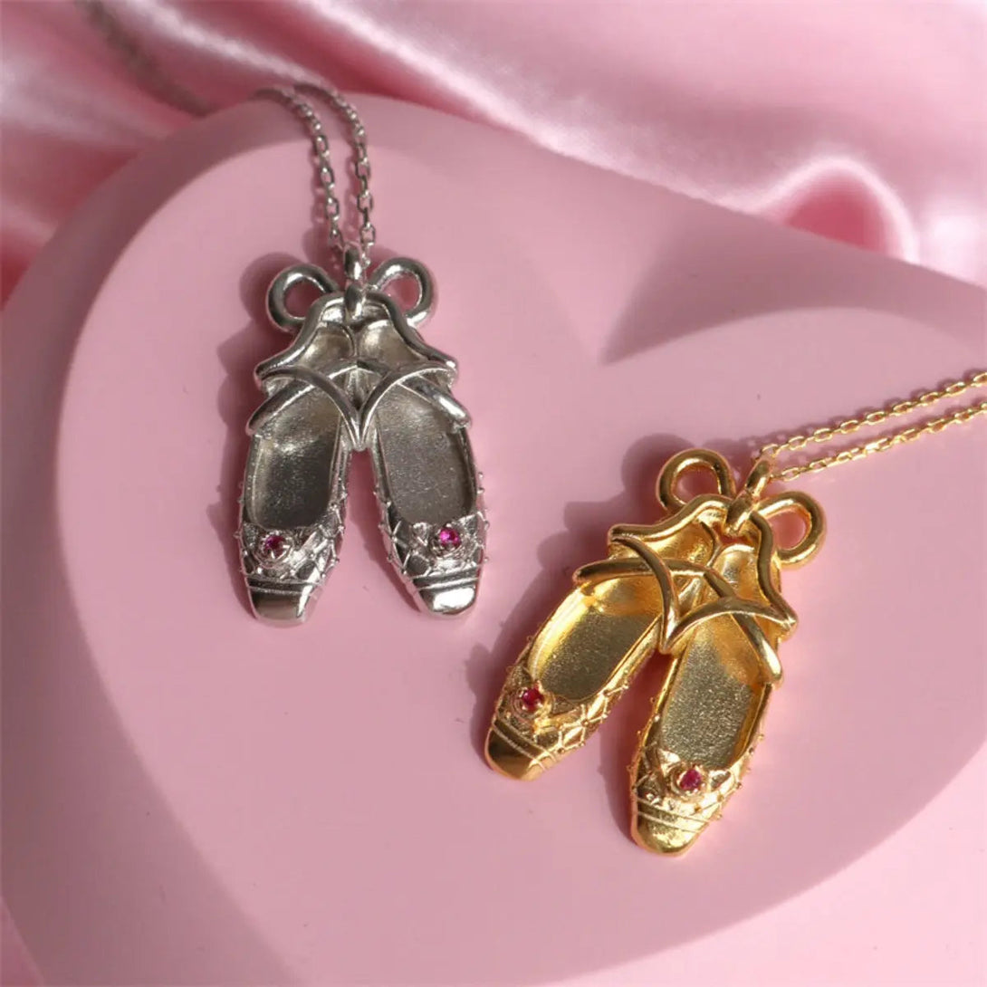 Lovcia Copper Ballet Shoe Pendant Necklace-Necklaces-Gold-One Size-Gold