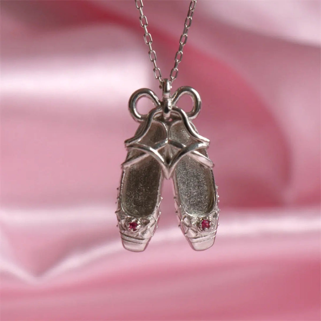 Lovcia Copper Ballet Shoe Pendant Necklace-Necklaces-Silver-One Size-Silver