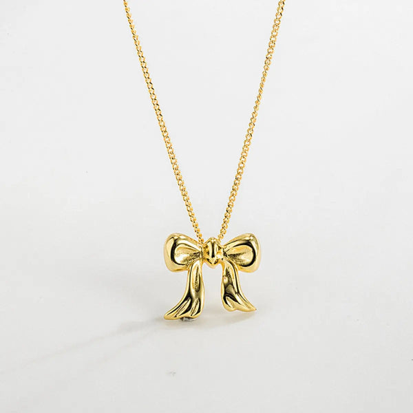 Lovcia Copper Bow Shape Pendant Necklace-Necklaces-Gold-One Size-Gold
