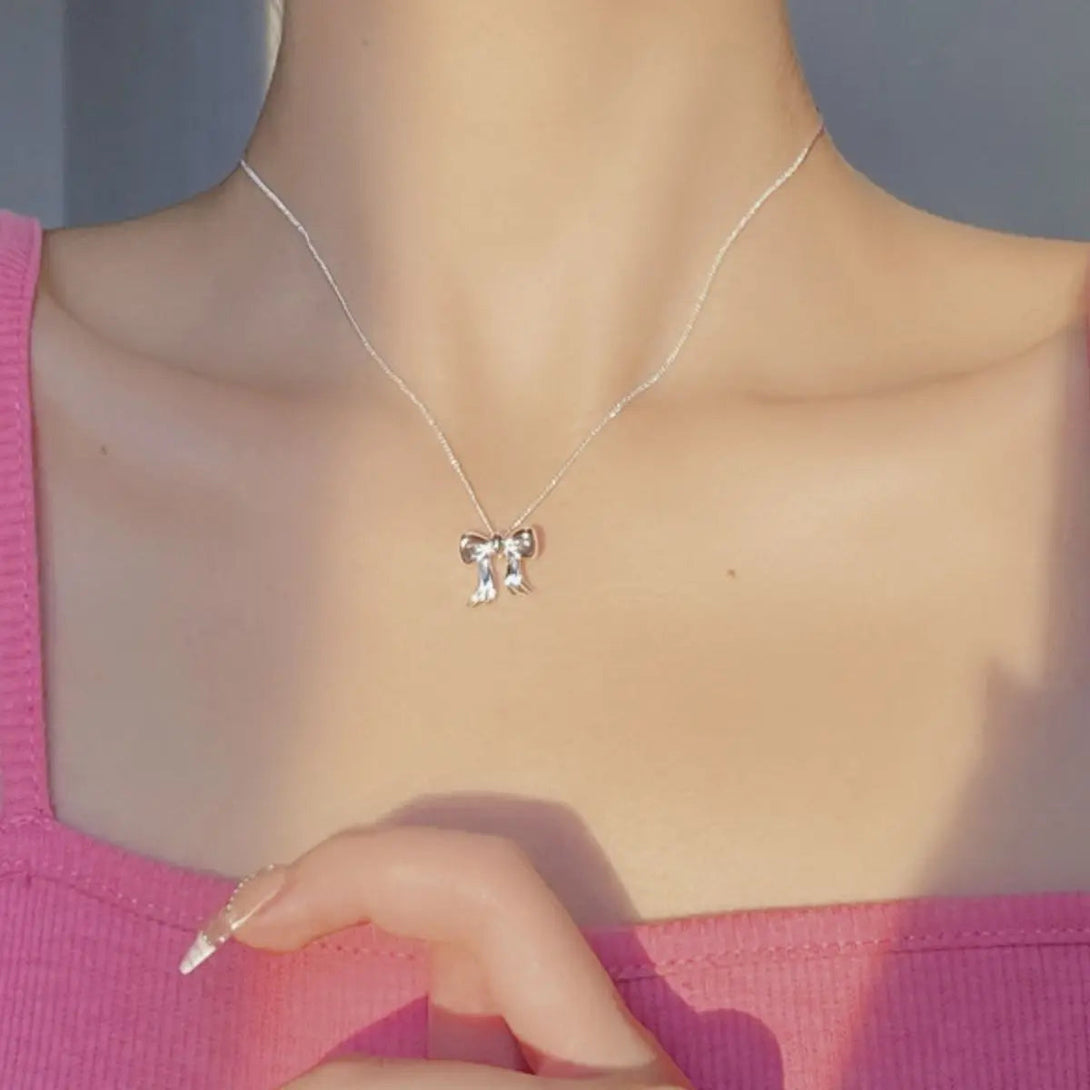Lovcia Copper Bow Shape Pendant Necklace-Necklaces-Gold-One Size-Gold