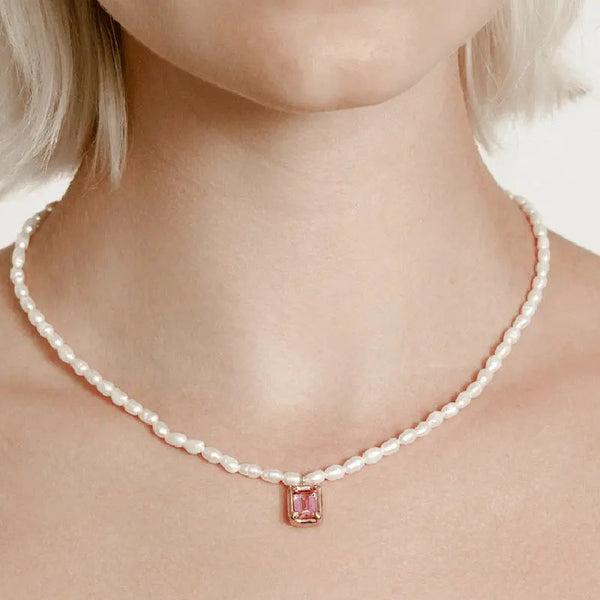 Lovcia Copper Imitation Pearl Pendant Necklace-Necklaces-Fuchsia Pink-One Size-Fuchsia Pink